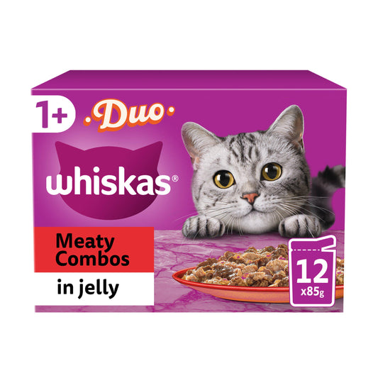 Whiskas 1+ Duo Meaty Combos Adult Wet Cat Food Pouches in Jelly 12x85g GOODS Sainsburys   
