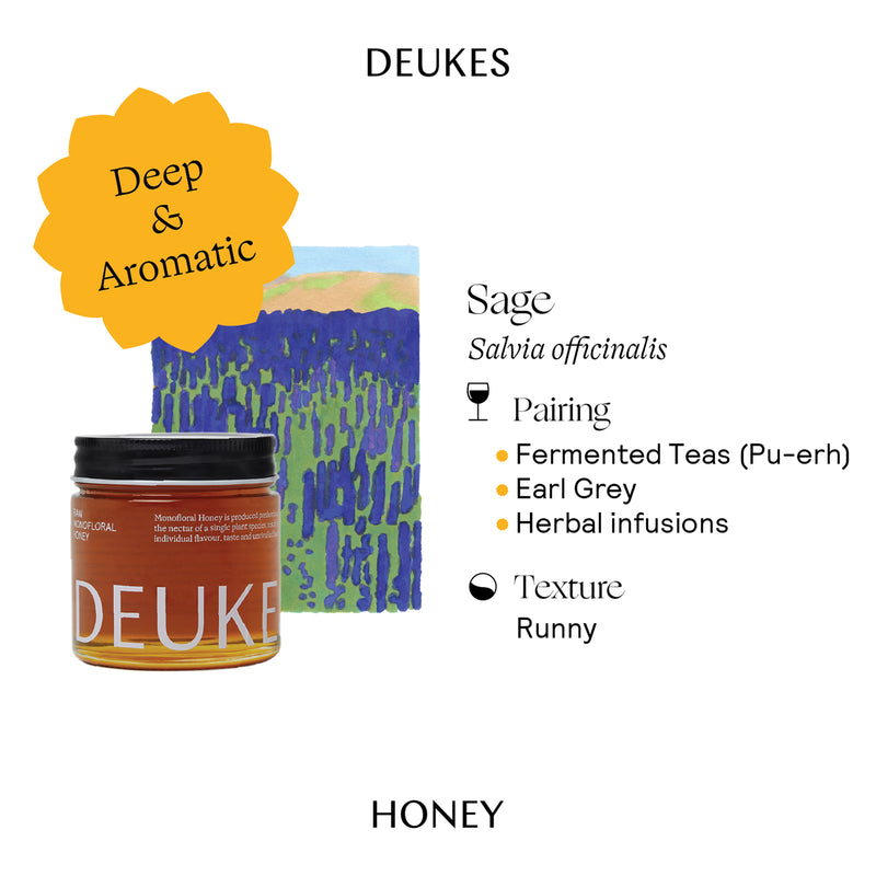 Deukes raw monofloral sage honey 250g (British brand)