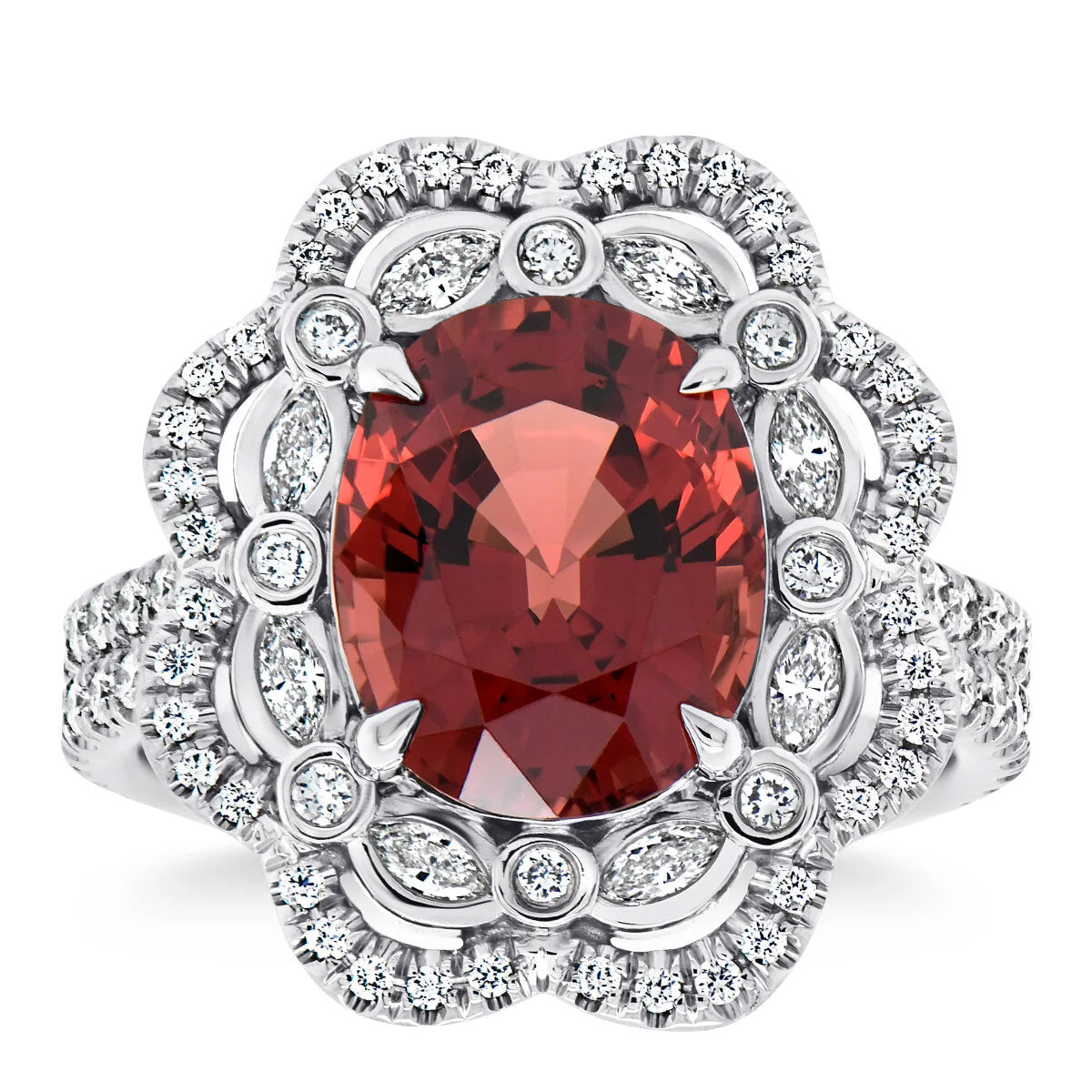 Bague en platine Costco avec spinelle ovale et halo de diamants - Produit britannique