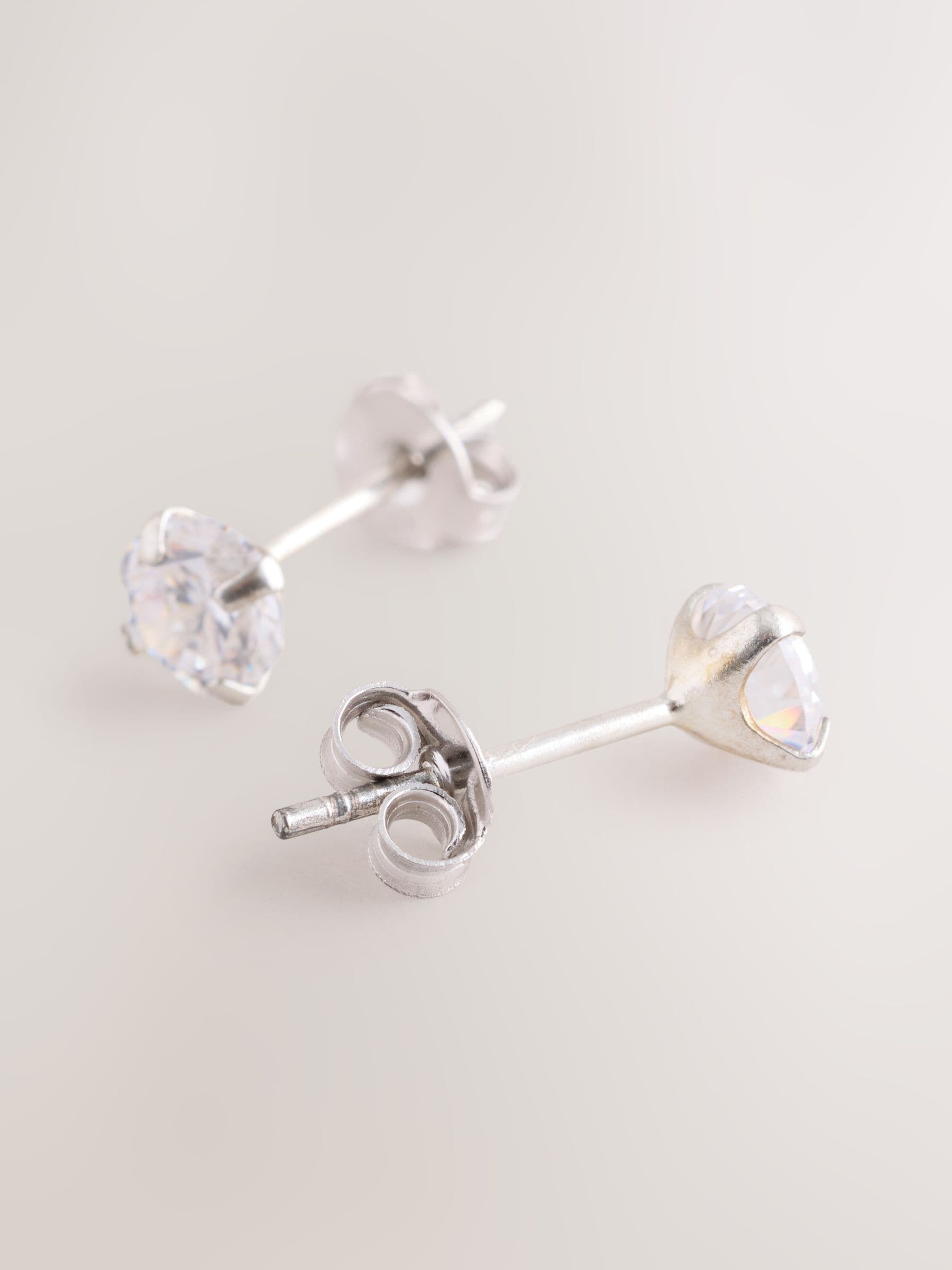 Sterling silver cubic zirconia stud earrings 0.5cm (British brand)