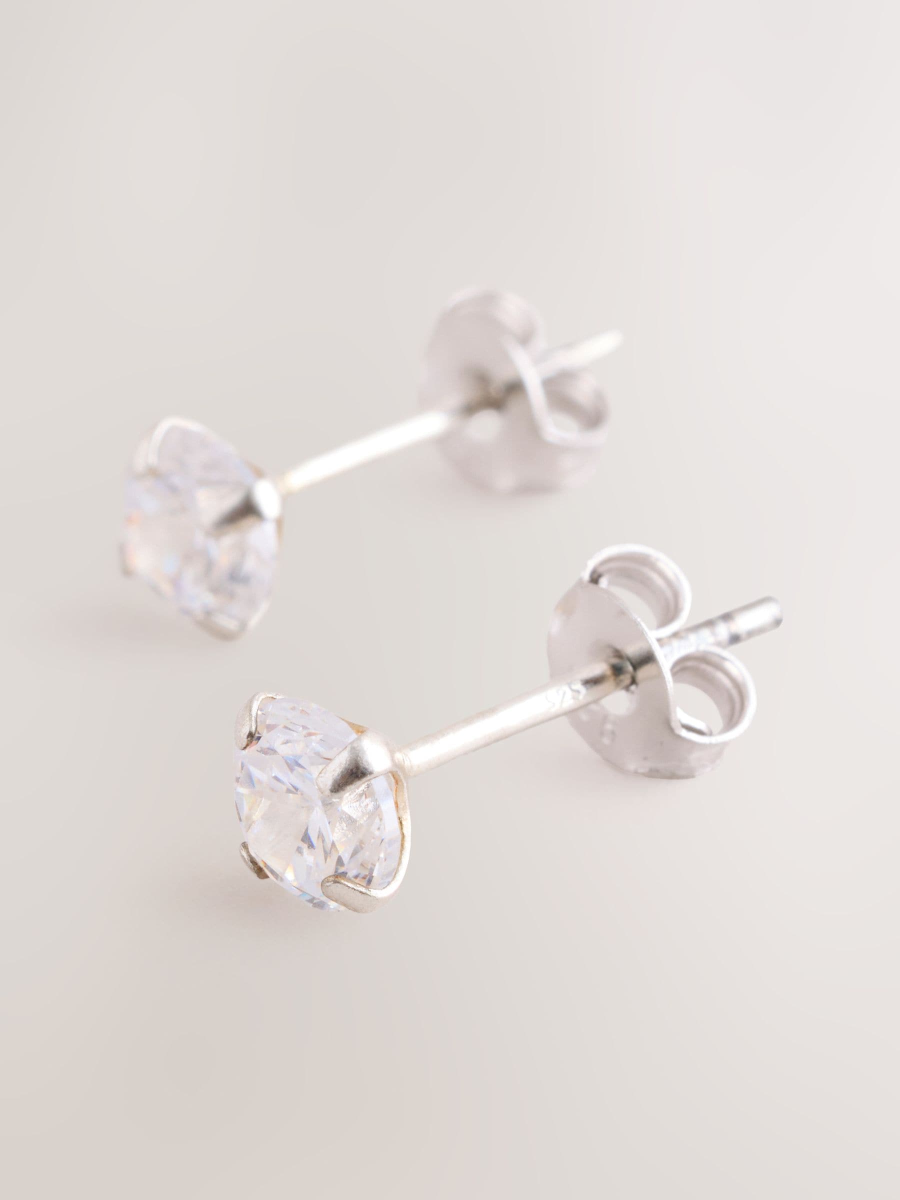 Sterling silver cubic zirconia stud earrings 0.5cm (British brand)