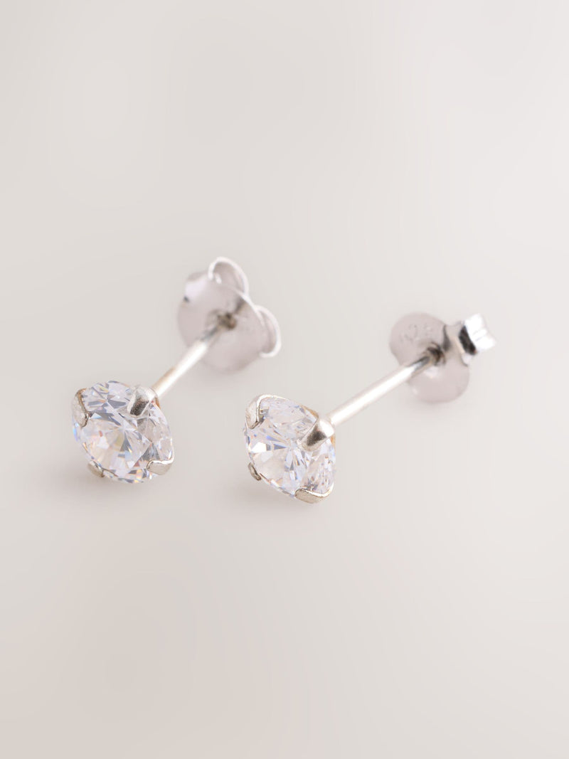 Sterling silver cubic zirconia stud earrings 0.5cm (British brand)