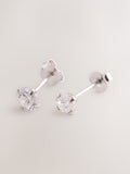 Sterling silver cubic zirconia stud earrings 0.5cm (British brand)
