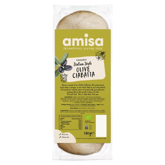 Amisa Organic Gluten Free Olive Ciabatta   180g