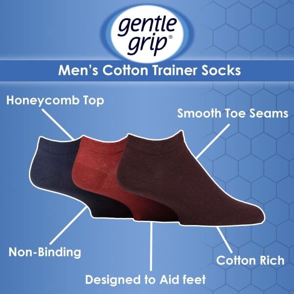 Gentle Grip trainer socks 6 pack cotton rich, imported from the UK