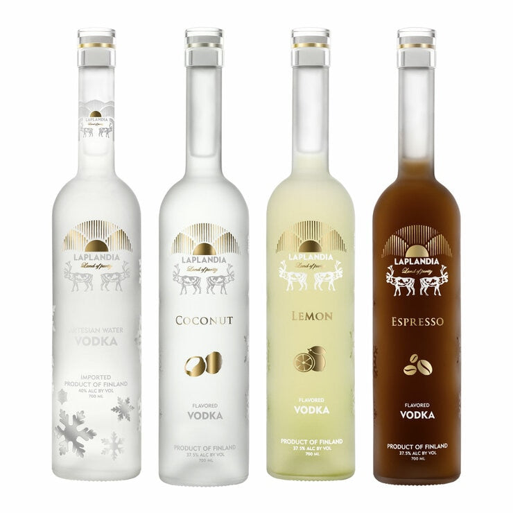 Laplandia Finnish vodka 70cl bottle with 4 flavour options, UK version