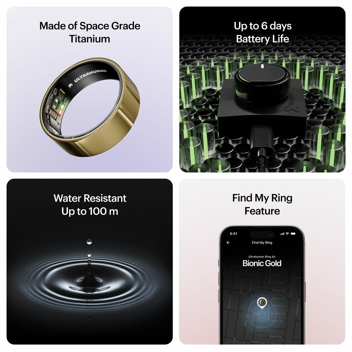 Ultrahuman Ring AIR Bionic Gold smart ring Size 10, imported from the UK
