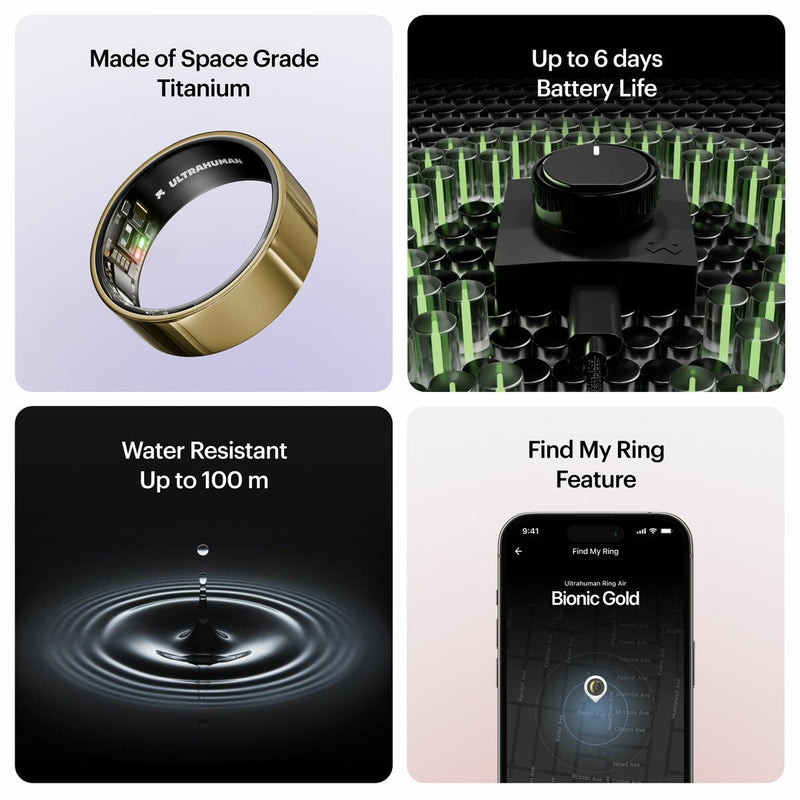 Ultrahuman Ring AIR Bionic Gold smart ring Size 10, imported from the UK