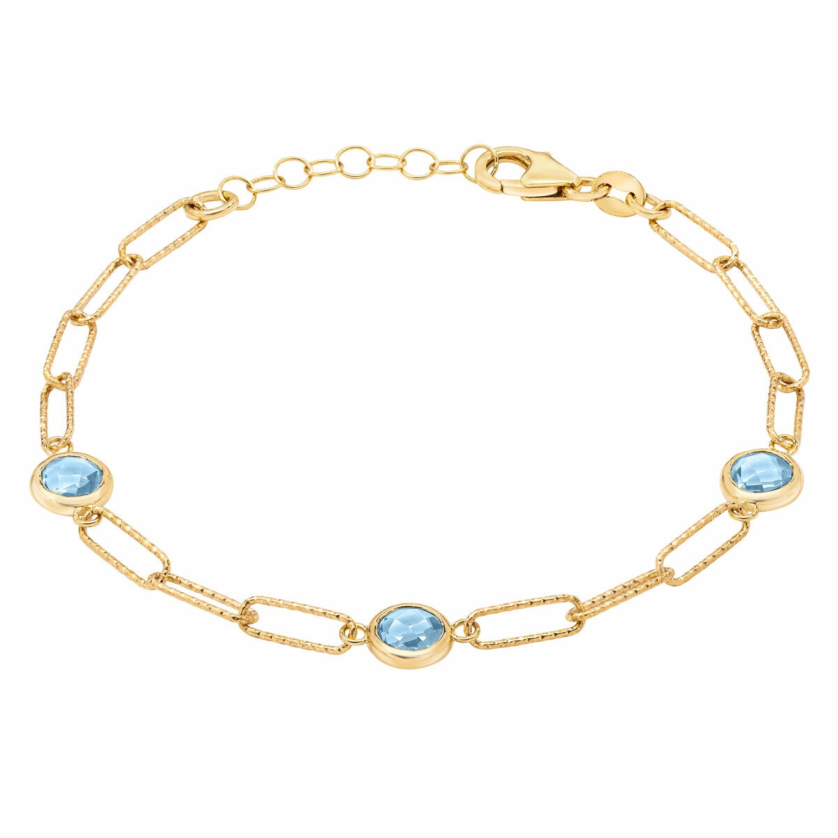 Rund geschliffenes Aquamarin-Armband mit Büroklammer-Design 14 Karat Gelbgold, britische Version