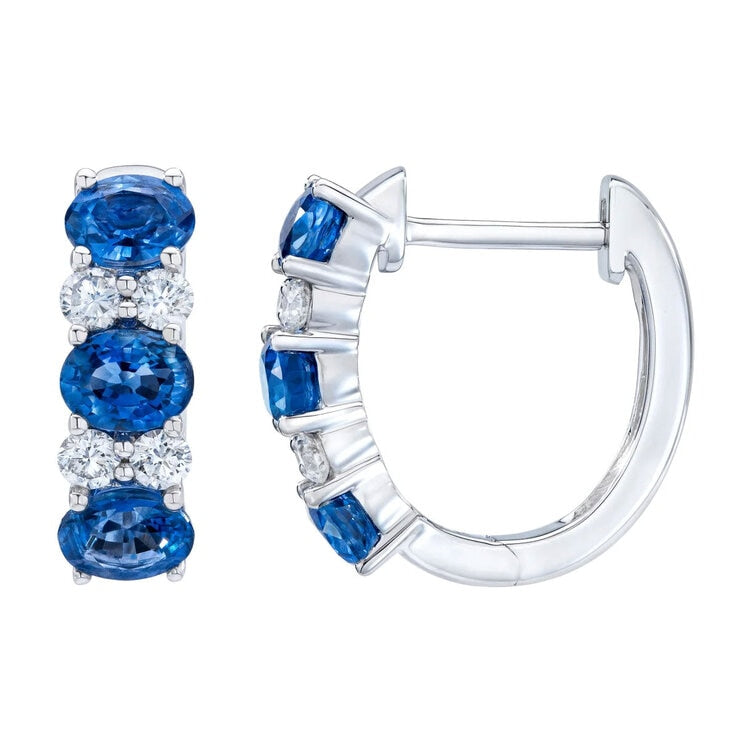 Boucles d'oreilles créoles en saphir et diamant taille ovale de Costco, or blanc 14ct (marque britannique)