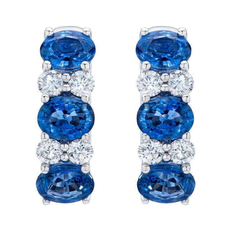 Boucles d'oreilles créoles en saphir et diamant taille ovale de Costco, or blanc 14ct (marque britannique)
