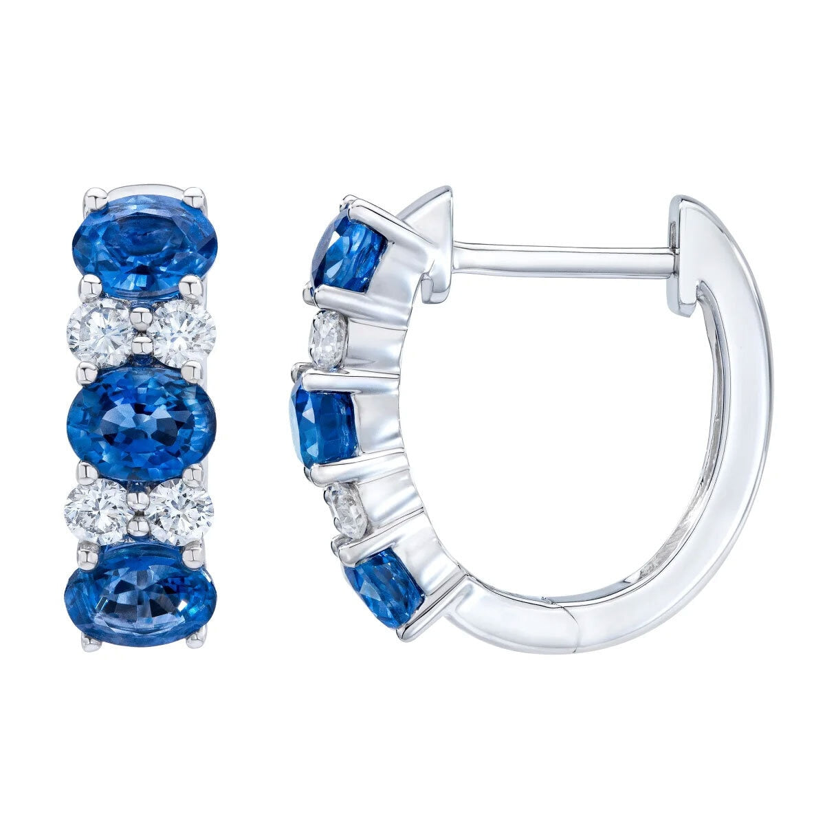 Boucles d'oreilles créoles en saphir et diamant taille ovale de Costco, or blanc 14ct (marque britannique)