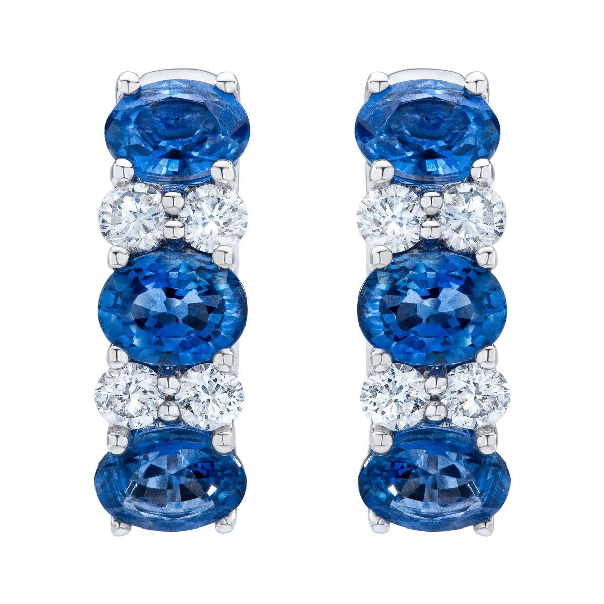 Boucles d'oreilles créoles en saphir et diamant taille ovale de Costco, or blanc 14ct (marque britannique)