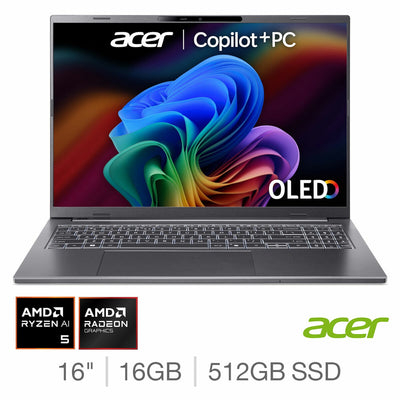 Costco UK Acer Aspire 16 AI Copilot+ PC AMD Ryzen AI 5 16GB RAM 512GB SSD 16 Inch OLED Laptop- Buy online at McGrocer