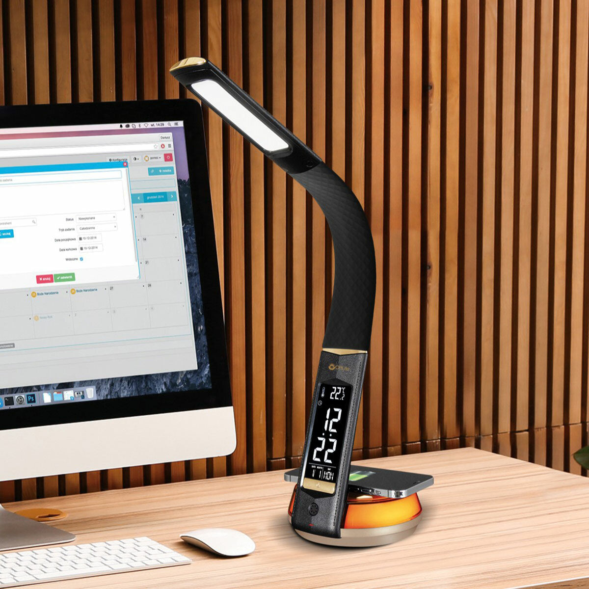OttLite wireless charging LED black desk lamp, UK version