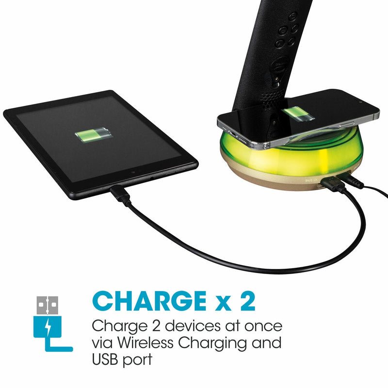 OttLite wireless charging LED black desk lamp, UK version