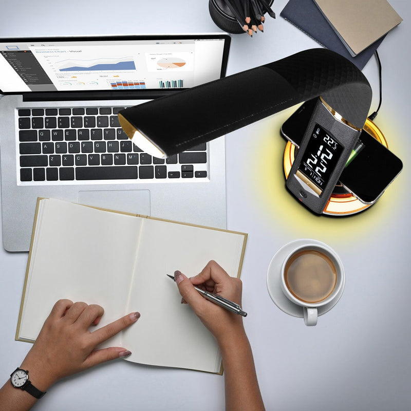 OttLite wireless charging LED black desk lamp, UK version