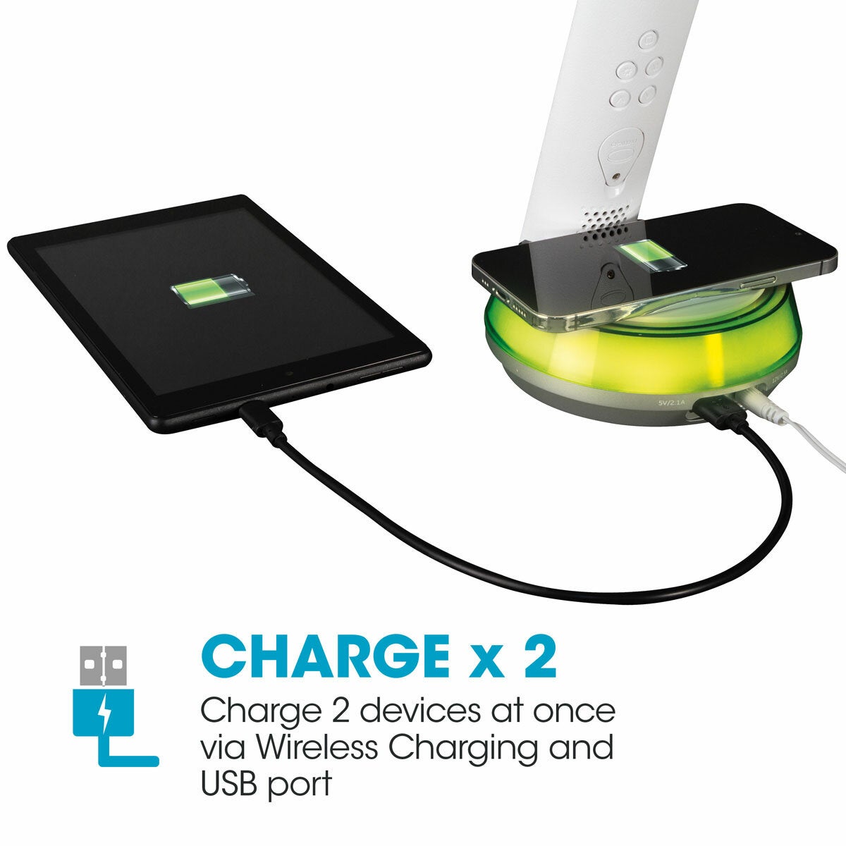 OttLite LED desk lamp with wireless charging and colour changing base, UK version