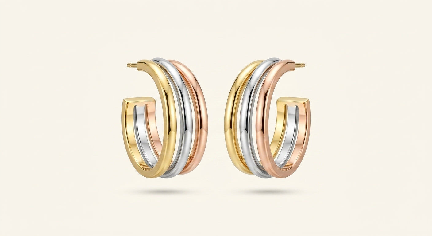 Cartier Trinity earrings in white yellow and rose gold, UK version
