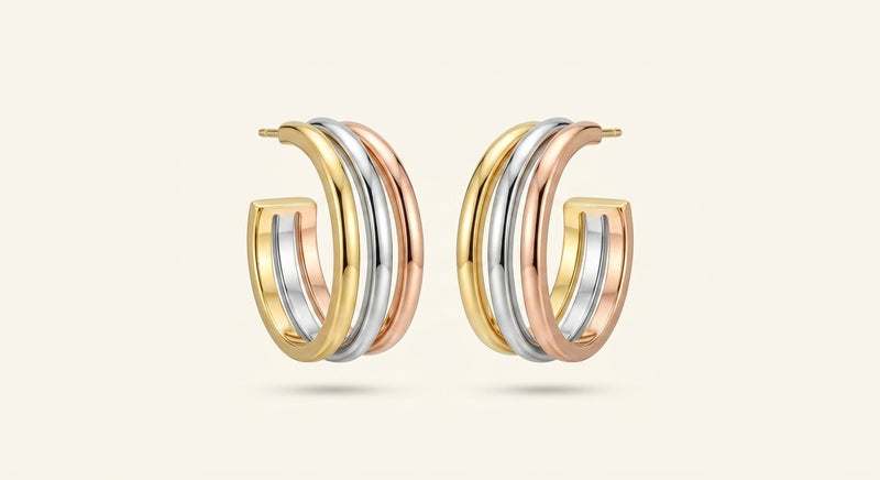 Cartier Trinity earrings in white yellow and rose gold, UK version