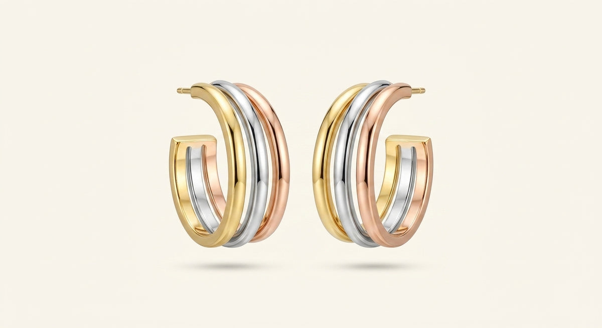 Cartier Trinity earrings in white yellow and rose gold, UK version