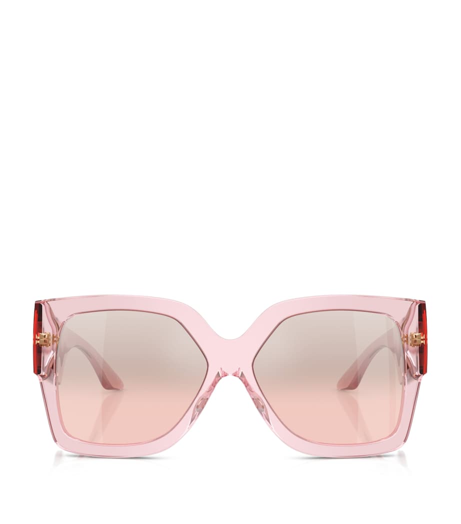Lunettes de soleil rectangulaires Versace roses et ornées de cristaux, version UK