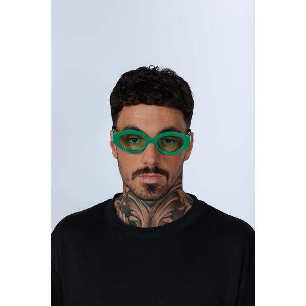 SVNX green retro small oval sunglasses with UV 400 protection (British brand)