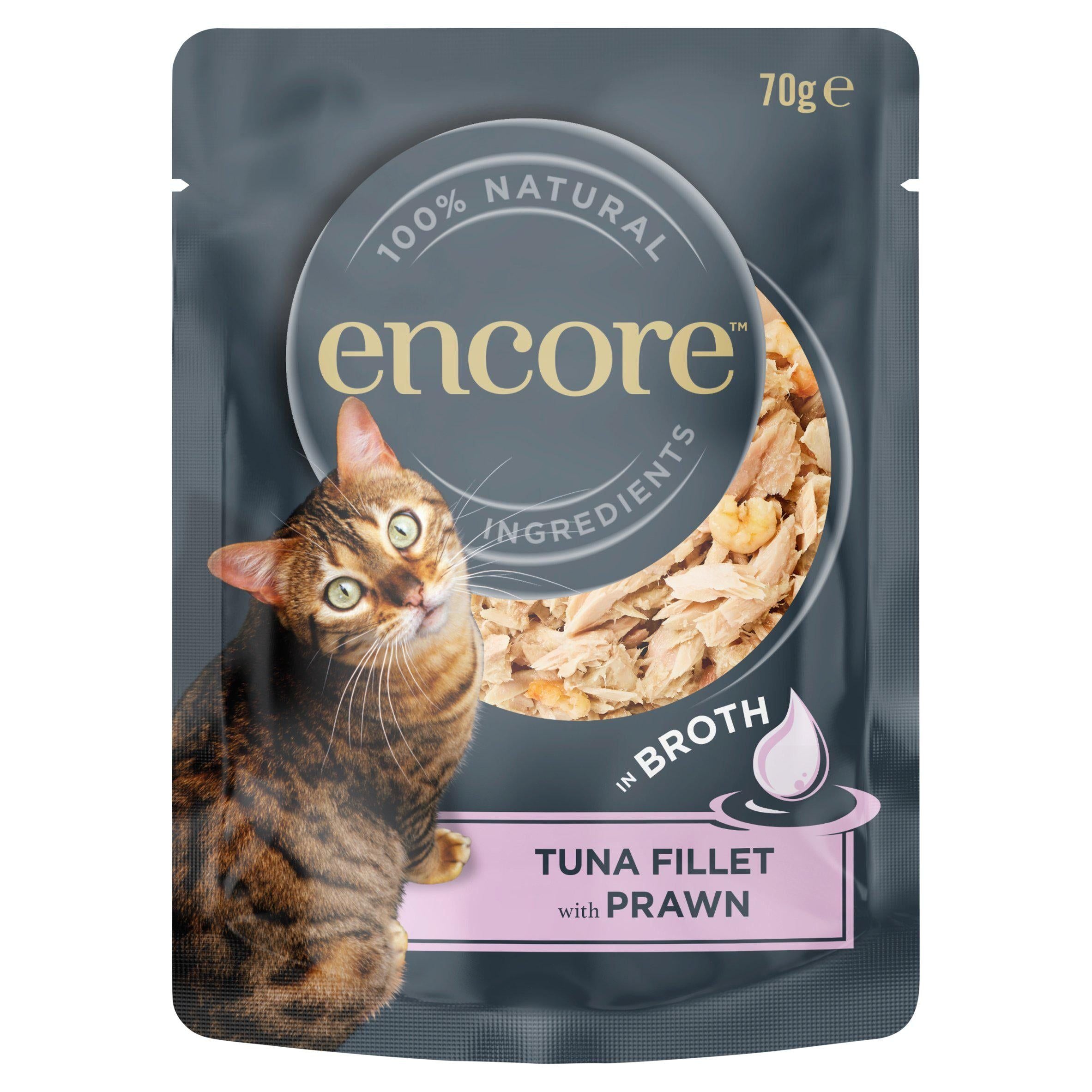 Encore Natural Tuna With Prawn In Broth Cat Pouch 70g Cat pouches & trays Sainsburys   