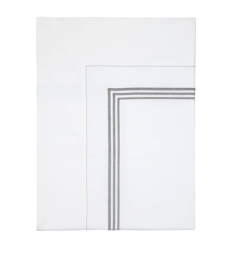 King Size Flat Sheet in Egyptian Cotton with Triple Embroidered Stripe