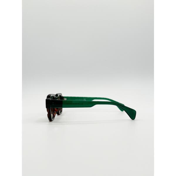 SVNX Angular Wayfarer sunglasses in brown with green arms (British brand)