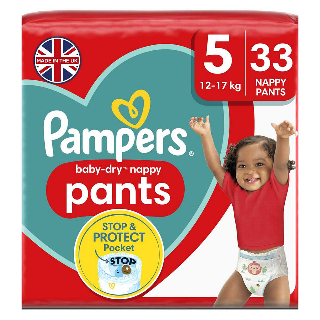 Pampers Baby-Dry Nappy Pants Size 5, 33 Nappies, 12kg-17kg, Essential Pack