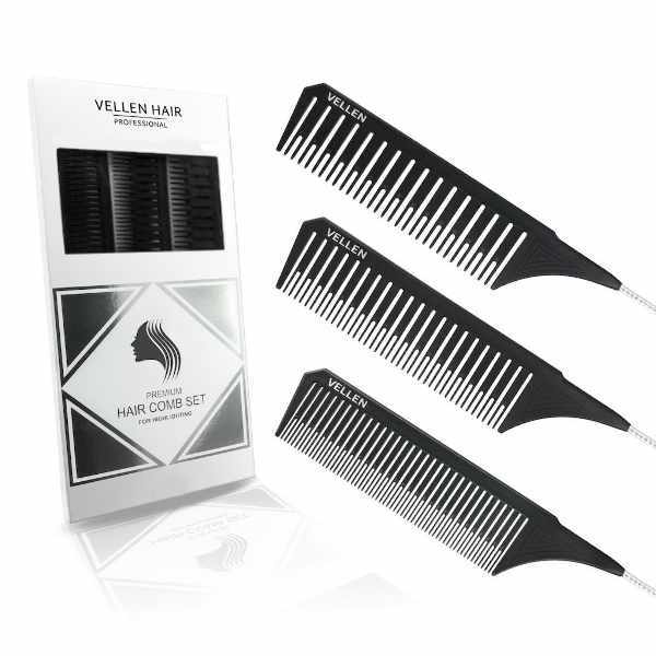 Vellen weave tail comb black pack of 3, UK version