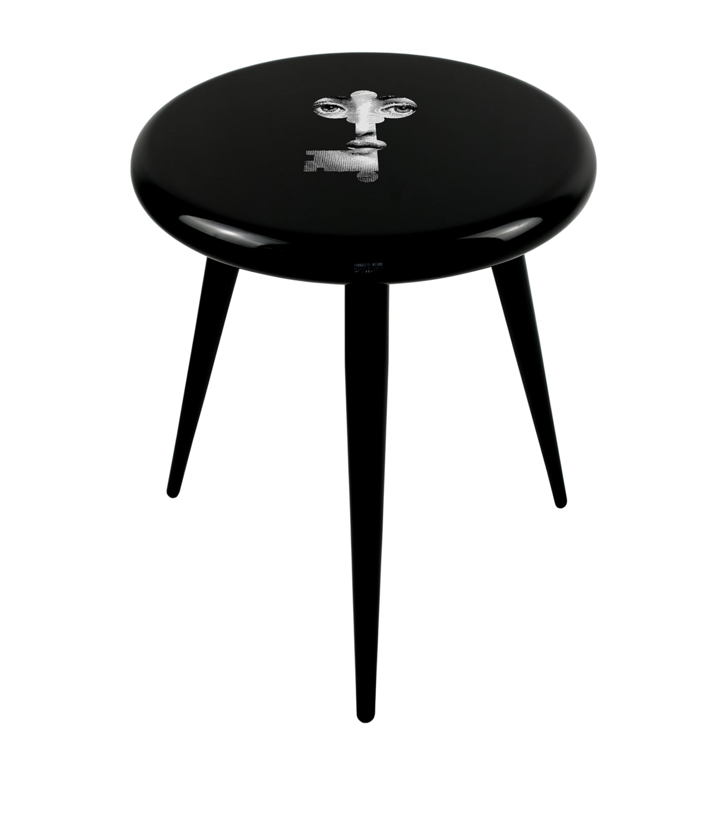 Fornasetti Chiave stool with hand-painted key and face design, 46cm x 38cm - British product