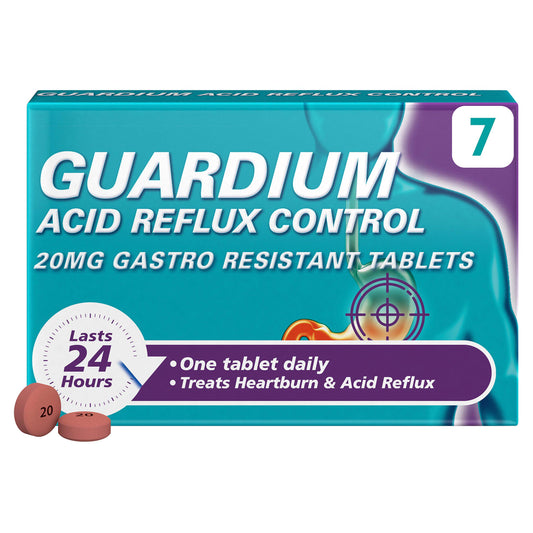 Guardium Heartburn & Acid Reflux Gastro Resistant Tablets x7 20mg stomach & bowel Sainsburys   