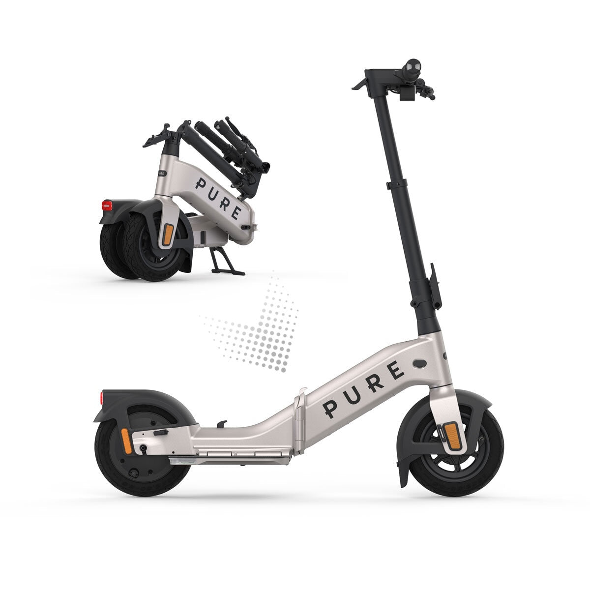 Pure Flex folding electric scooter in Platinum Silver - British product