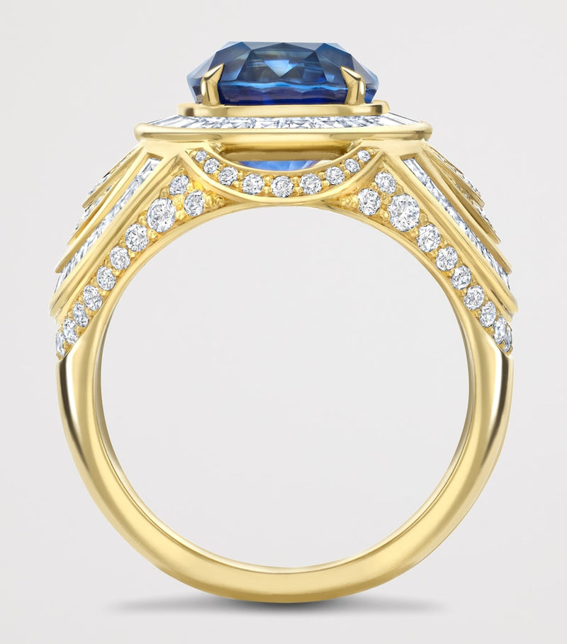 Boodles Presence Chamber sapphire diamond ring in yellow gold, UK version