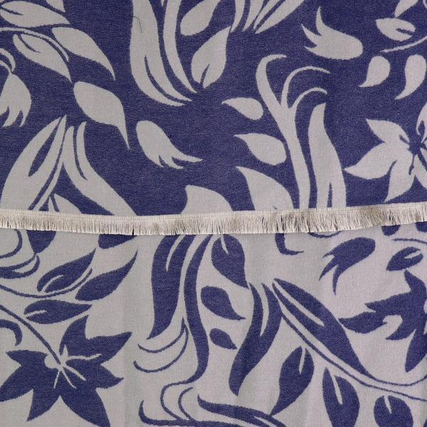 POM jacquard scarf blue and grey leaf silhouette, imported from the UK