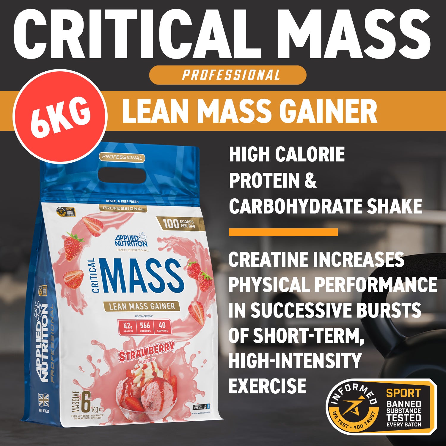 Applied Nutrition Critical Mass strawberry mass gainer 6kg (British brand)