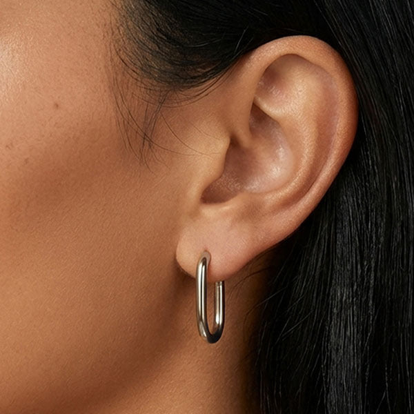 MUCHV silver oval hoop earrings small, UK version