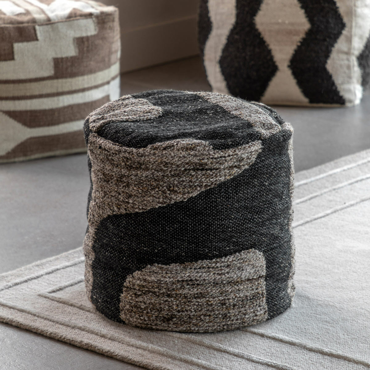 Gallery Bergen mono graphic drum pouffe 50x45cm - British product