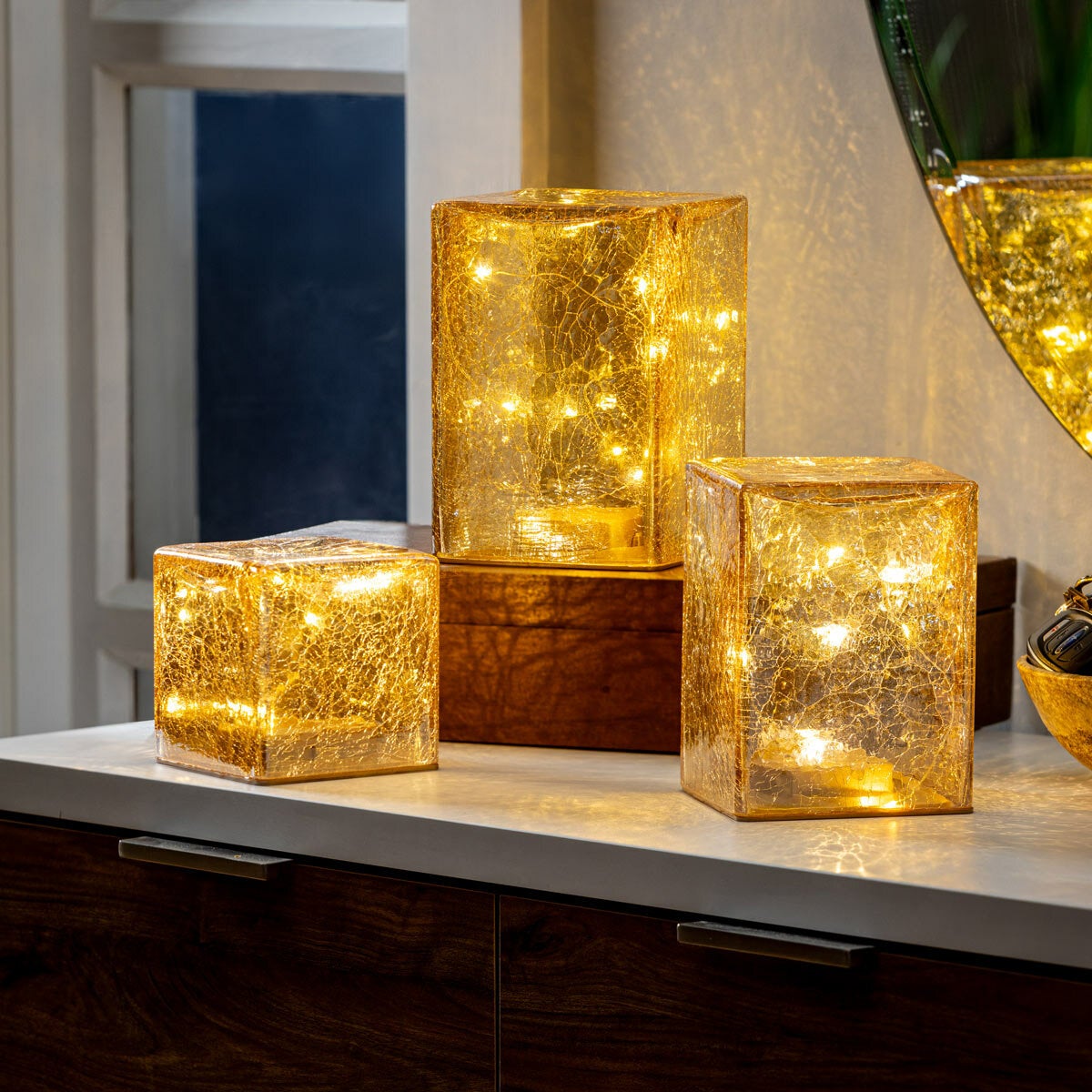 Evergreen LED Glass Cube Lights, 3 Piece