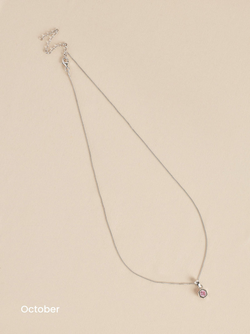 Sterling silver hexagon birthstone necklace (British brand)