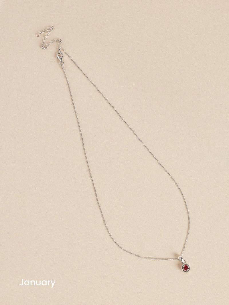 Sterling silver hexagon birthstone necklace (British brand)
