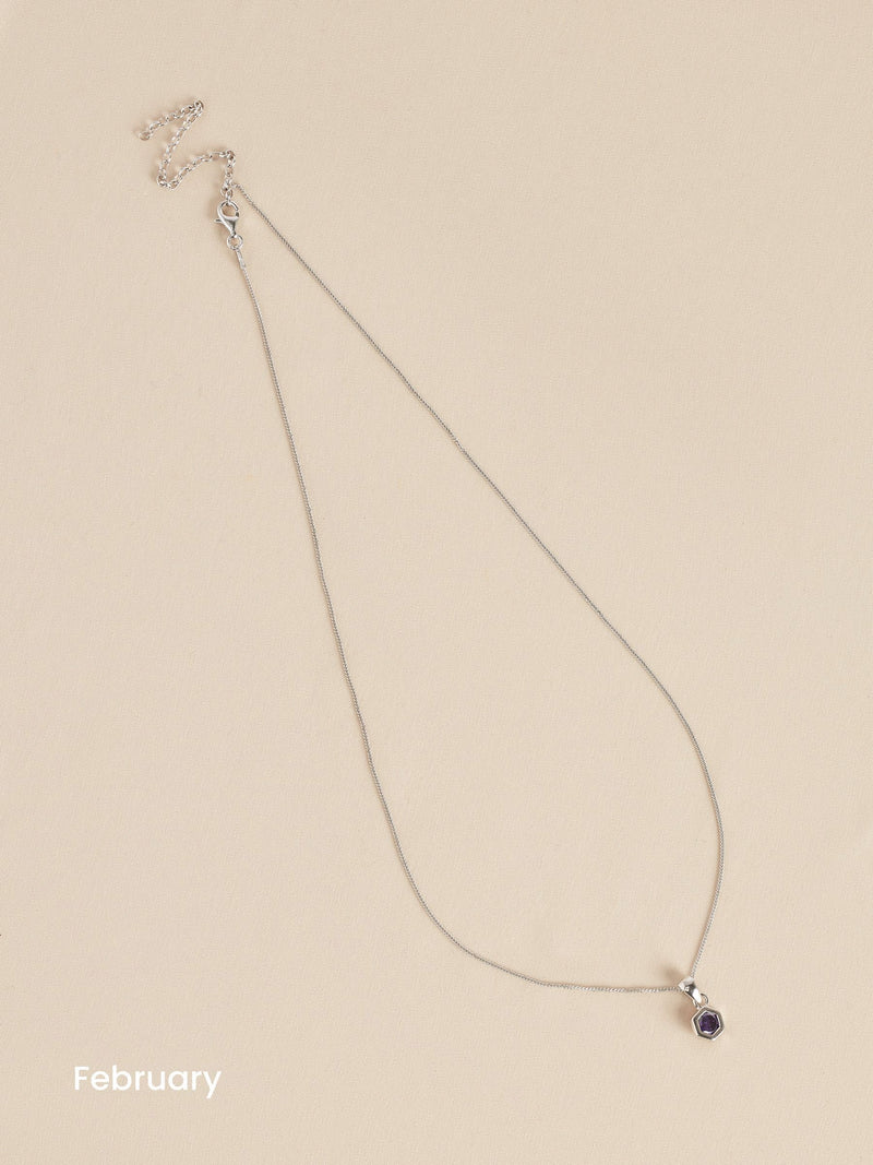 Sterling silver hexagon birthstone necklace (British brand)