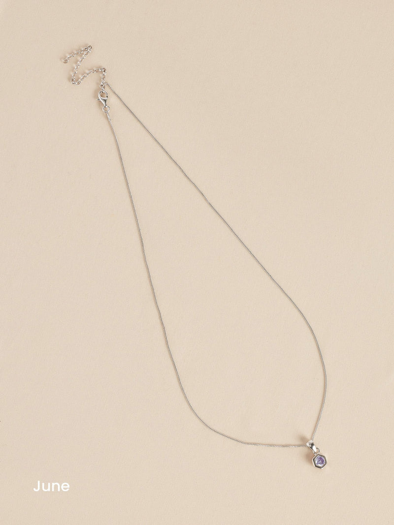 Sterling silver hexagon birthstone necklace (British brand)