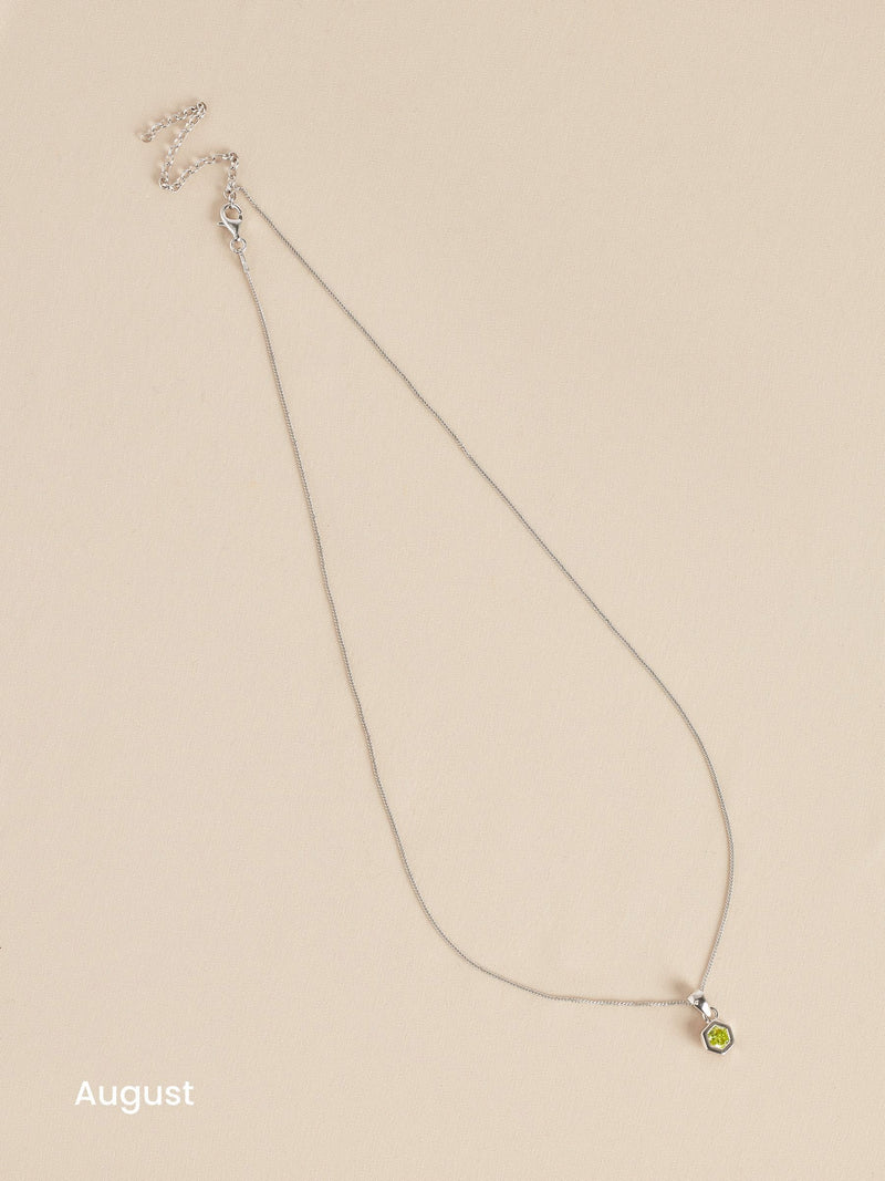 Sterling silver hexagon birthstone necklace (British brand)