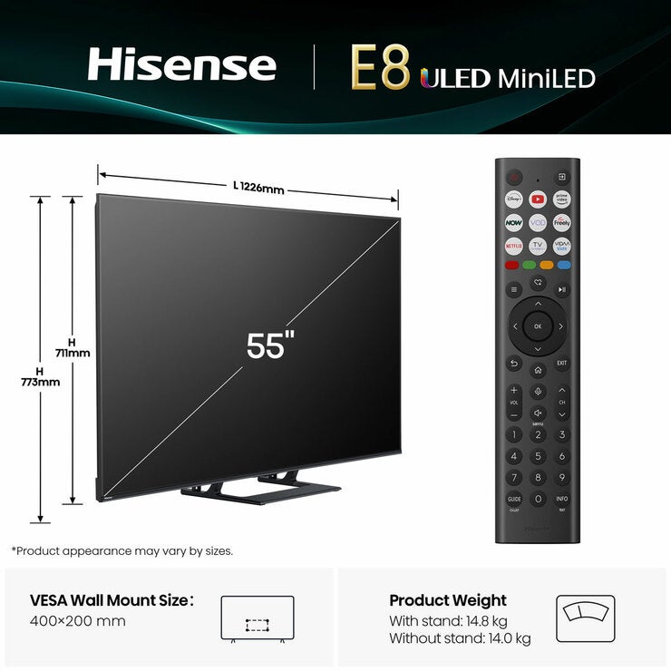 Hisense 55 inch Mini LED TV 55E8QTUK, UK version