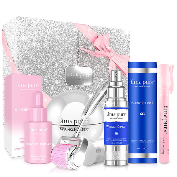 âme pure anti-aging skincare gift set with dermaroller (British brand)