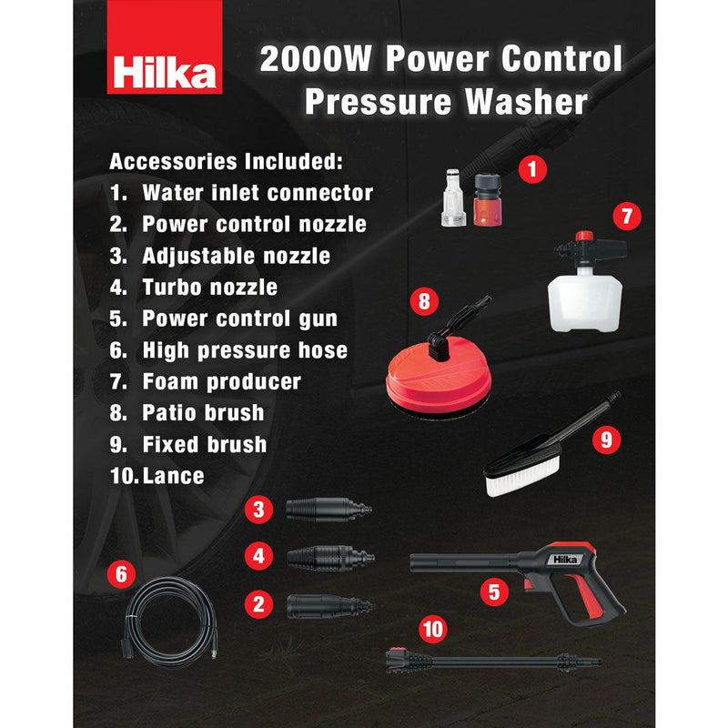 Hilka 2,000W pressure washer with patio cleaner - British product