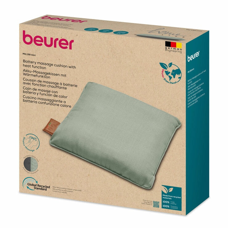 Beurer mint green heated massage cushion 40x40 cm - British product